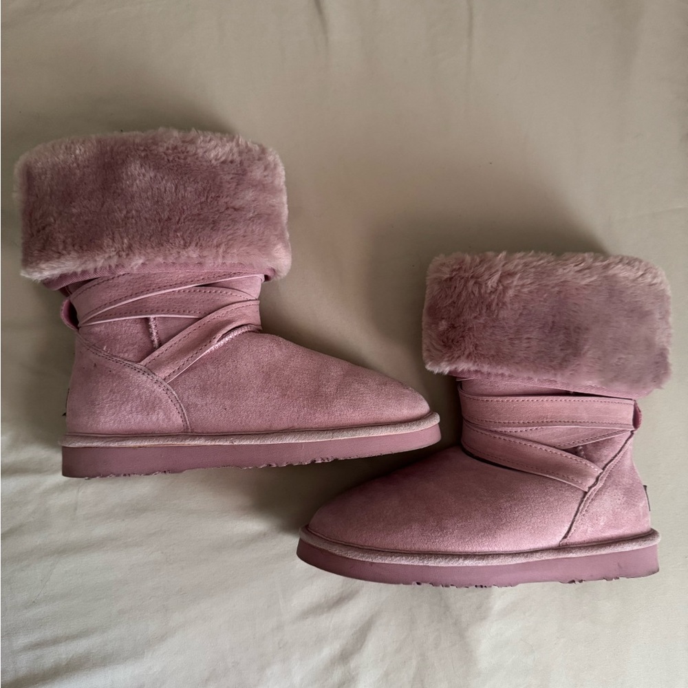 Lamo tall pink suede boots women's